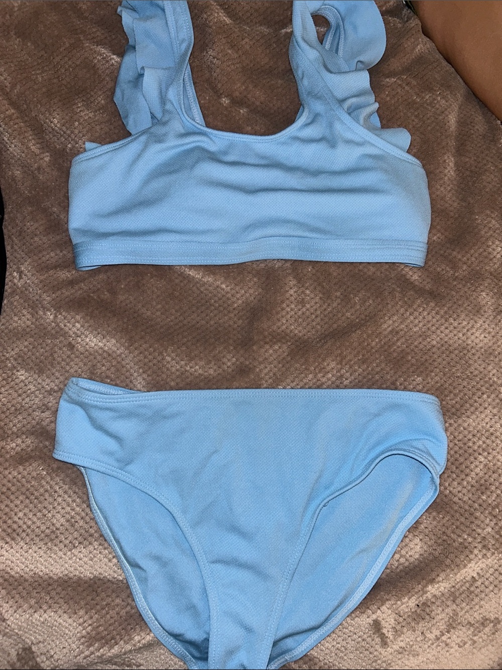 SHEIN Light Blue Ruffle Strap Kids Bikini Two-Piece